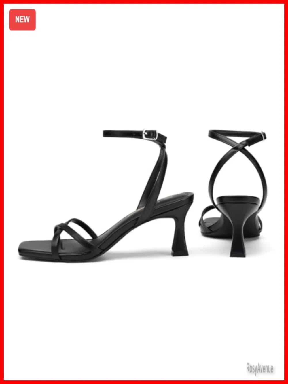 Square Open Toe Kitten Heeled Sandals Ankle Strap Dress Heels